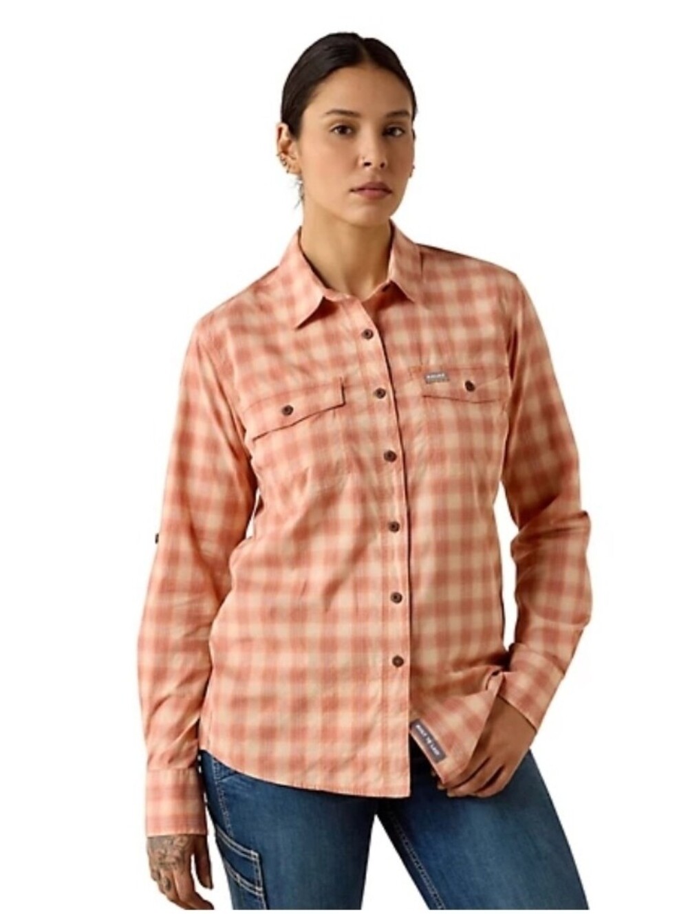 NWT $60 Ariat Women's Rebar Made Tough DuraStretch Long Sleeve Work Shirt
